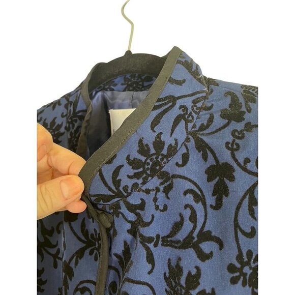 Susan Graver Floral Jacket M Blue Burnout Asian Boho Western Classic Chic Retro - Picture 5 of 11
